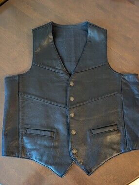 Leather Route 66 Black Vest with Button Front